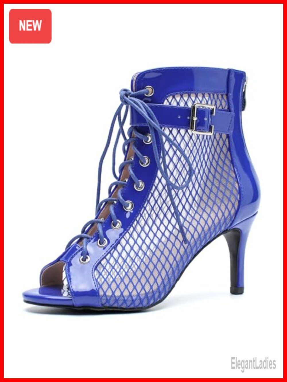 Women's Faux Leather Mesh Kitten Heel Peep Toe Ankle Booties Lace Up Zip